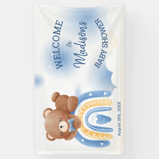Teddy Bear Rainbow Boys Baby shower Spandoek (Verticaal)