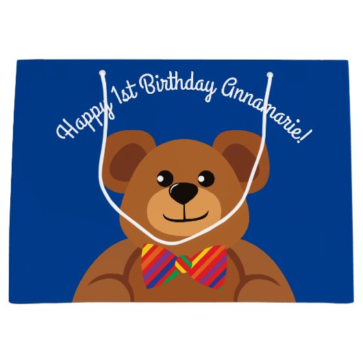 Teddy Bear Rainbow Cute 1e verjaardag Groot Cadeauzakje (Voorkant)
