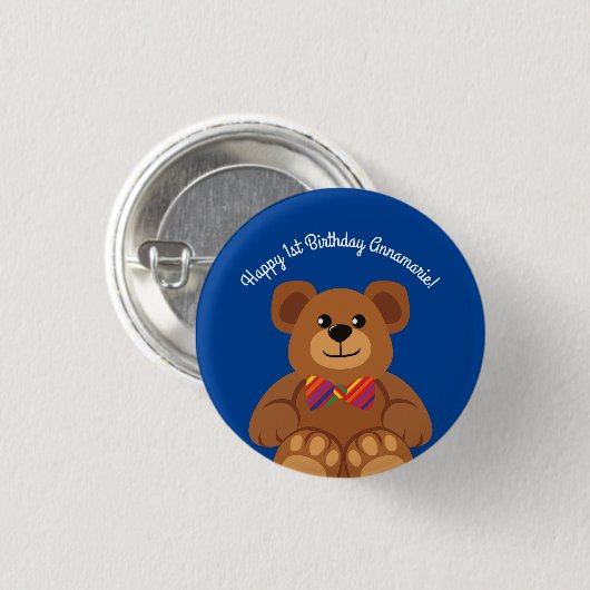 Teddy Bear Rainbow Cute 1e verjaardag Ronde Button 3,2 Cm (Voorkant /achterkant)
