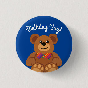 Teddy Bear Rainbow Cute 1e verjaardag Ronde Button 3,2 Cm