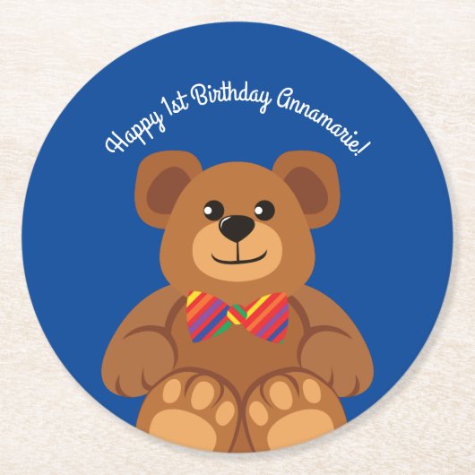 Teddy Bear Rainbow Cute 1e verjaardag Ronde Kartonnen Onderzetter (Voorkant)