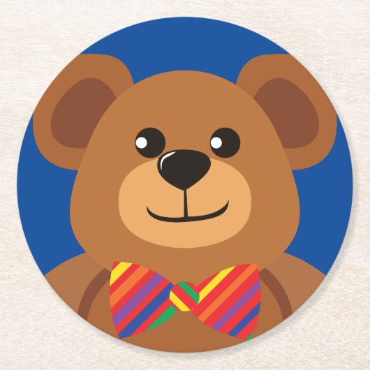 Teddy Bear Rainbow Cute 1e verjaardag Ronde Kartonnen Onderzetter (Voorkant)