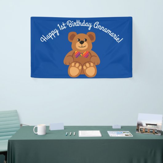 Teddy Bear Rainbow Cute 1e verjaardag Spandoek (Beurs)