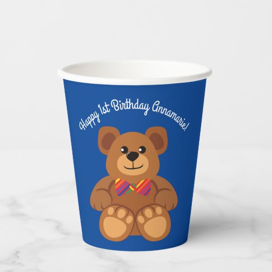 Teddy Bear Rainbow Cute Kind Birthday Party Papieren Bekers (Voorkant)