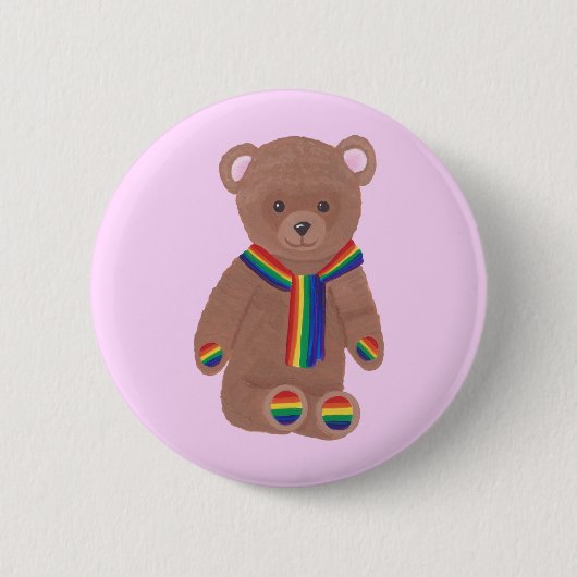 Teddy Bear, Rainbow Scarf en Paws, homoseksuele Bu Ronde Button 5,7 Cm (Voorkant)