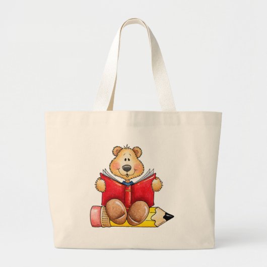 Teddy Bear Reading Grote Tote Bag (Voorkant)