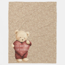 Teddy Bear Red Heart Gold Glitter Fleece Deken