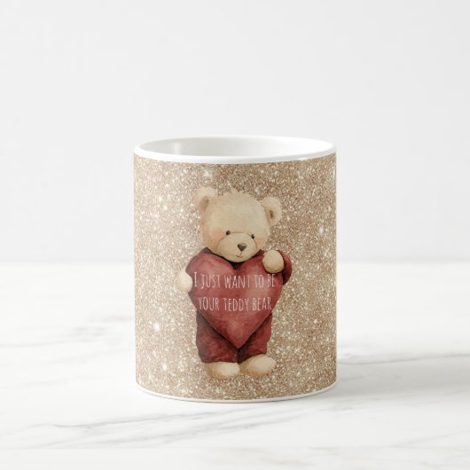 Teddy Bear Red Heart Gold Glitter Koffiemok (Center)