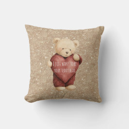Teddy Bear Red Heart Gold Glitter Kussen