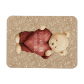 Teddy Bear Red Heart Gold Glitter Magneet (Horizontaal)