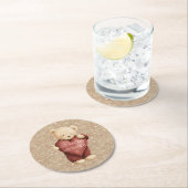 Teddy Bear Red Heart Gold Glitter Ronde Kartonnen Onderzetter (Insitu)