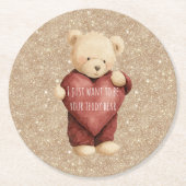 Teddy Bear Red Heart Gold Glitter Ronde Kartonnen Onderzetter (Voorkant)