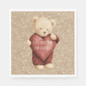 Teddy Bear Red Heart Gold Glitter Servet (Voorkant)
