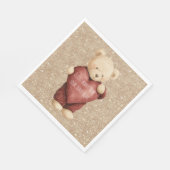 Teddy Bear Red Heart Gold Glitter Servet (Hoek)