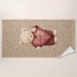 Teddy Bear Red Heart Gold Glitter Strandlaken