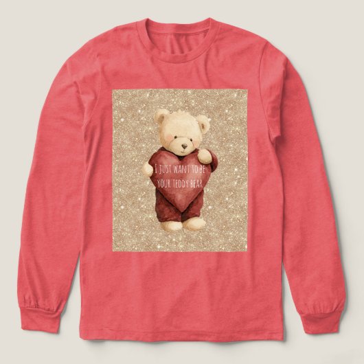 Teddy Bear Red Heart Gold Glitter Tri-Blend Shirt (Voorkant)