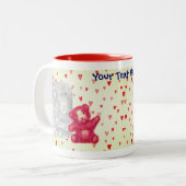 Teddy Bear Red Hearts Persoonlijke foto Tweekleurige Koffiemok (Voorkant links)