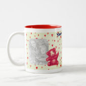 Teddy Bear Red Hearts Persoonlijke foto Tweekleurige Koffiemok (Links)