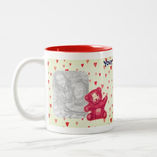 Teddy Bear Red Hearts Persoonlijke foto Tweekleurige Koffiemok (Links)