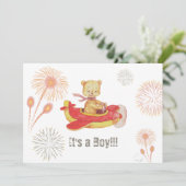 *~* Teddy Bear Red Plane Baby Boy Shower Kaart (Staand voorkant)