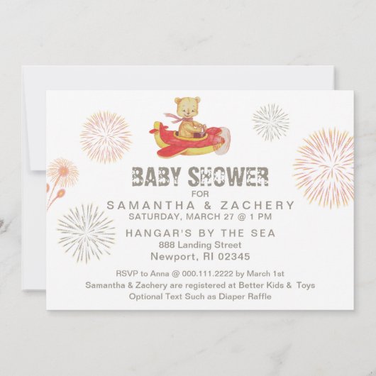 *~* Teddy Bear Red Plane Baby Boy Shower Kaart (Achterkant)
