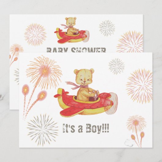 *~* Teddy Bear Red Plane Baby Boy Shower Kaart (Voorkant / Achterkant)
