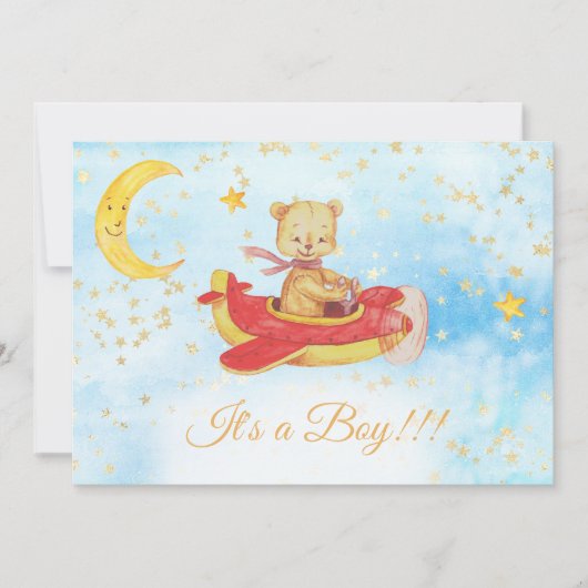*~* Teddy Bear Red Plane Baby Stars Boy Shower Kaart (Voorkant)