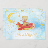*~* Teddy Bear Red Plane Baby Stars Boy Shower Kaart (Voorkant / Achterkant)