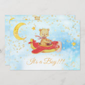 * Teddy Bear Red Plane Baby Stars Jongensdouche Kaart (Voorkant / Achterkant)