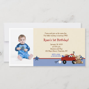 Teddy Bear Red Wagon 8x4 Birthday-fotokaart