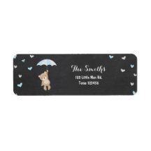 Teddy Bear Return Address Label Blue Boy Cub Baby