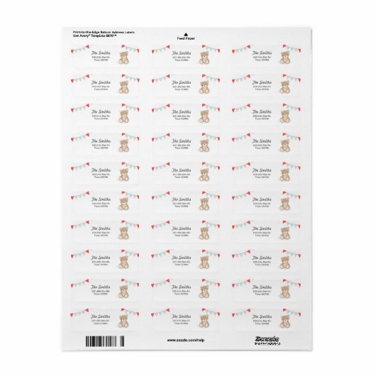 Teddy Bear Return Address Labels White (Full Sheet)