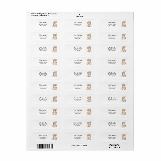 Teddy Bear Return Address Labels White (Full Sheet)