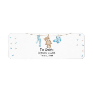 Teddy Bear Return Label White Blue