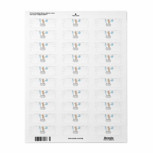 Teddy Bear Return Label White Blue (Full Sheet)