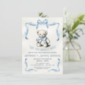 Teddy Bear Ribbon strik waterverf baby shower Kaart (Staand voorkant)