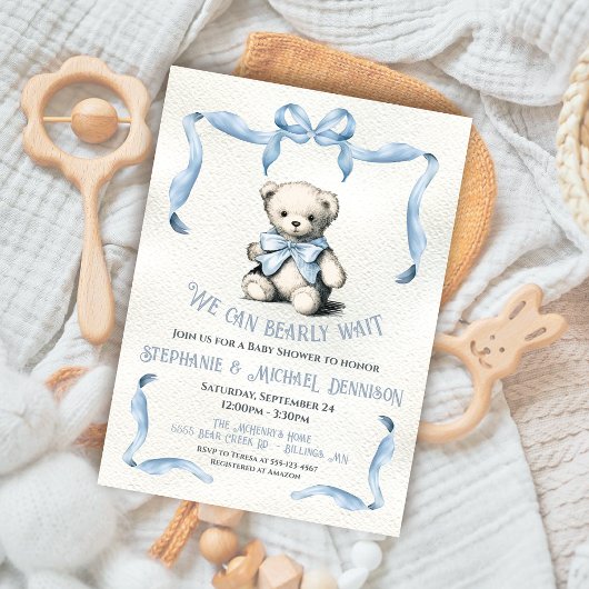 Teddy Bear Ribbon strik waterverf baby shower Kaart
