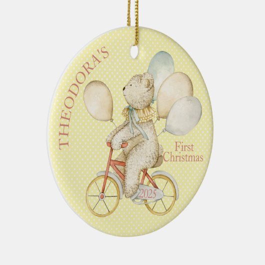 Teddy Bear Ride Bike Baby's First Keramisch Ornament (Rechts)