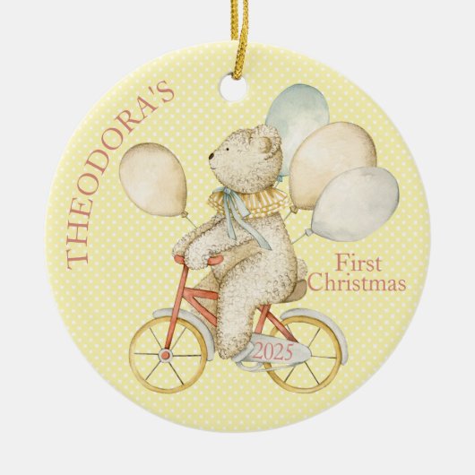 Teddy Bear Ride Bike Baby's First Keramisch Ornament (Voorkant)