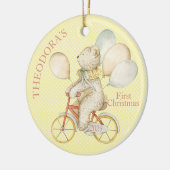 Teddy Bear Ride Bike Baby's First Keramisch Ornament (Links)