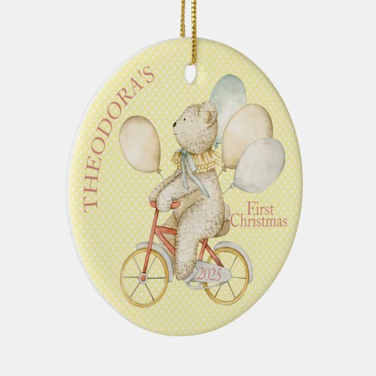 Teddy Bear Ride Bike Baby's First Keramisch Ornament (Rechts)