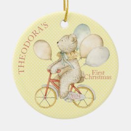 Teddy Bear Ride Bike Baby's First Keramisch Ornament