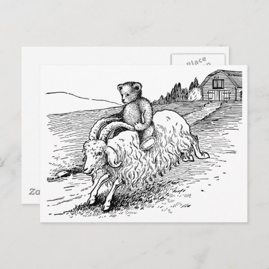 Teddy Bear Riding a Goat Briefkaart (Voorkant / Achterkant)