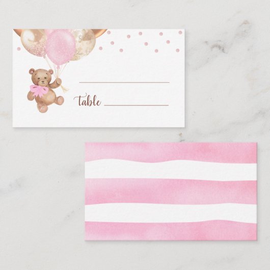 Teddy Bear Roos Gold Balloons Baby shower  Plaatskaartje (Voorkant / Achterkant)
