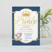 Teddy Bear Royal Prince Baby shower Uitnodiging (Staand voorkant)