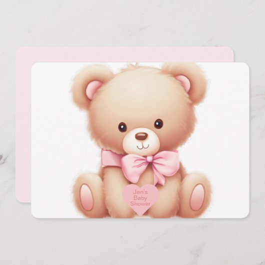 Teddy Bear Roze Baby Girl Douche Uitnodiging (Voorkant / Achterkant)