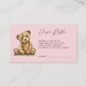 Teddy Bear Roze Baby Meisje Douche Luier Raffle Informatiekaartje (Voorkant)