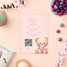 Teddy Bear Roze Baby shower Acryluitnodiging