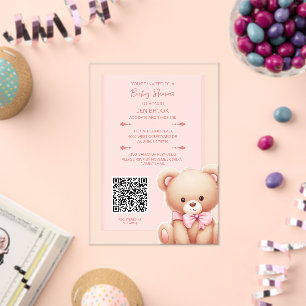 Teddy Bear Roze Baby shower Acryluitnodiging Acryl Uitnodigingen