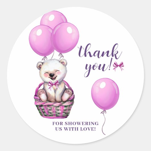 Teddy Bear Roze Baby shower Dank u Ronde Sticker (Voorkant)